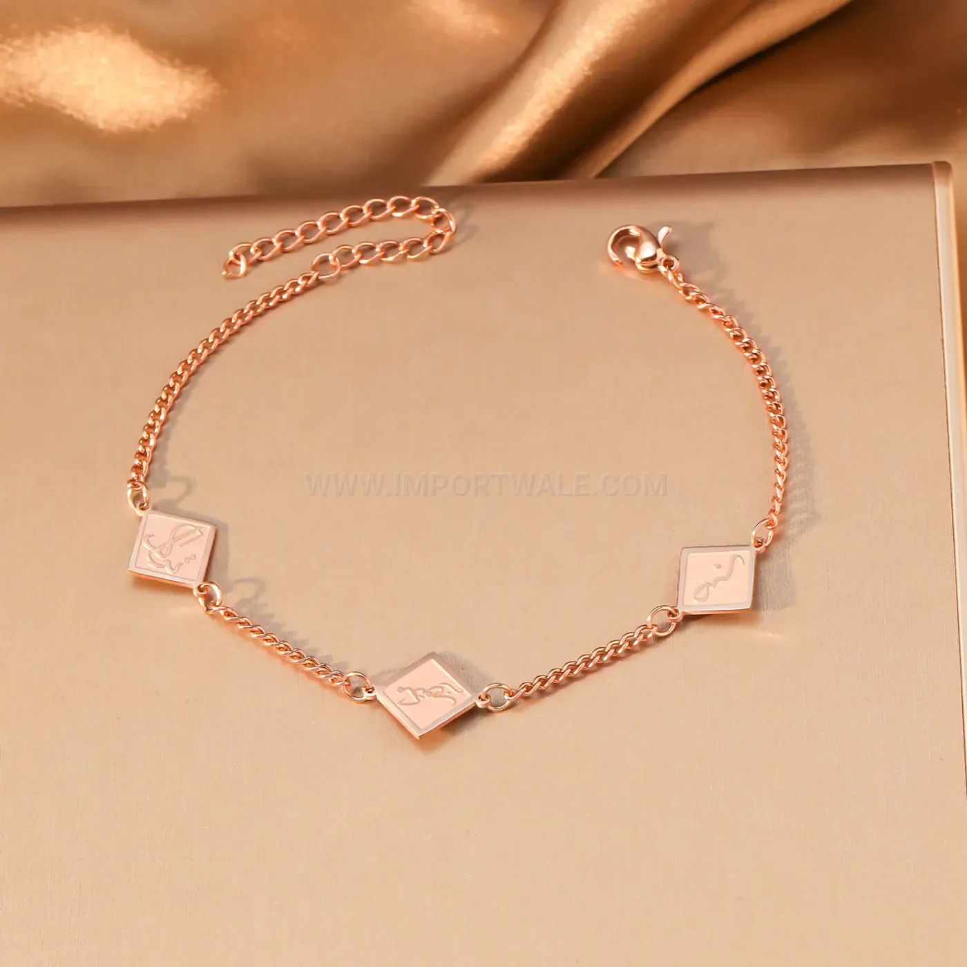 Arabic Love Hubb Diamond Motif Stainless Steel Cable Chain Bracelet