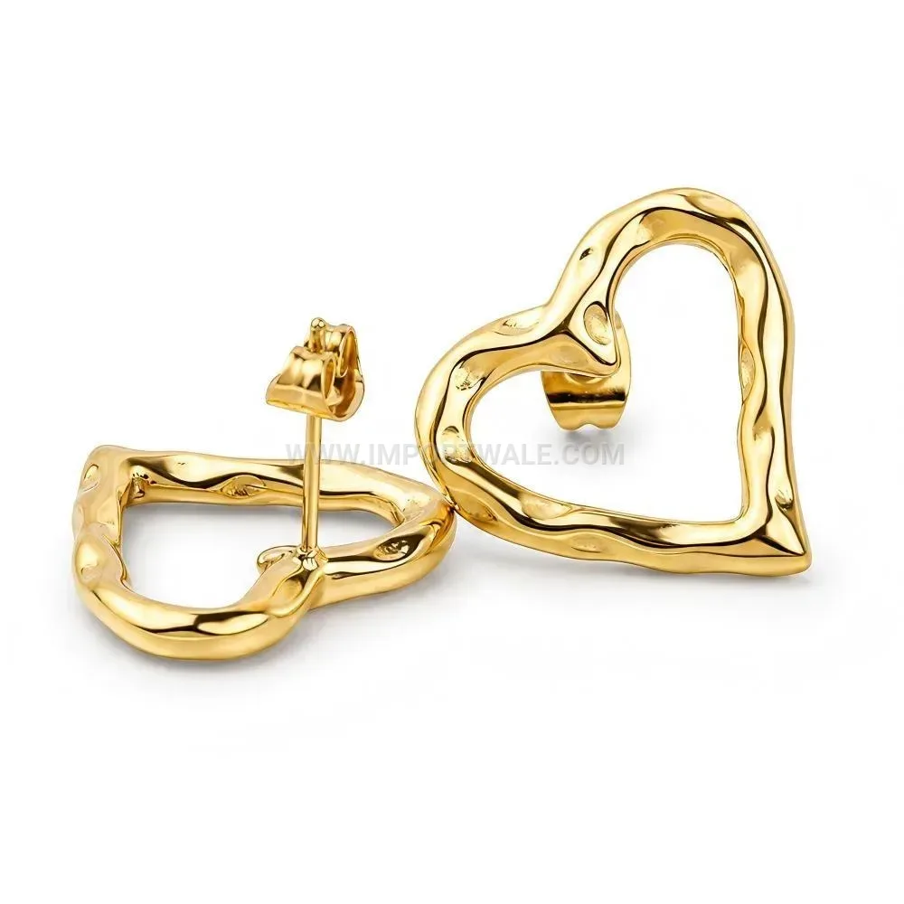 Openwork Heart Cutout Gold Plated Stainless Steel Earrings
