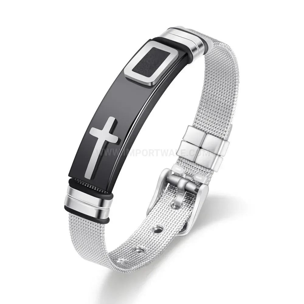 Adjustable Stainless Steel Cross Mesh Watch Band Bracelet