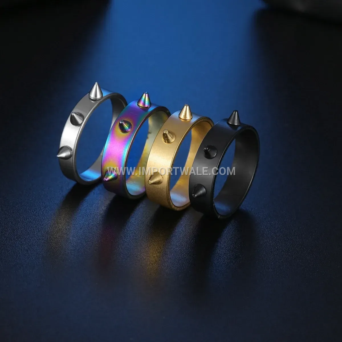 Punk Style Three-Studded Stainless Steel Statement Band Ring