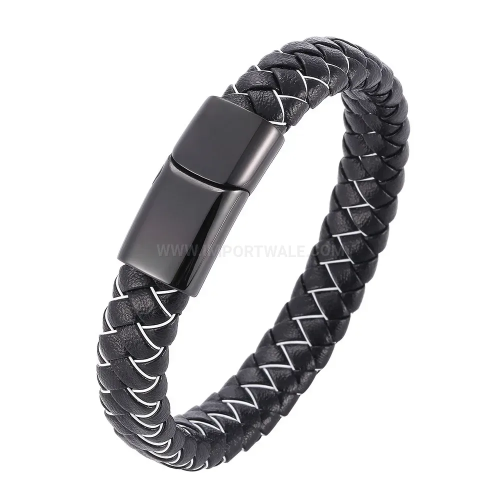 Woven Leather Wire Stainless Steel Clasp Bracelet