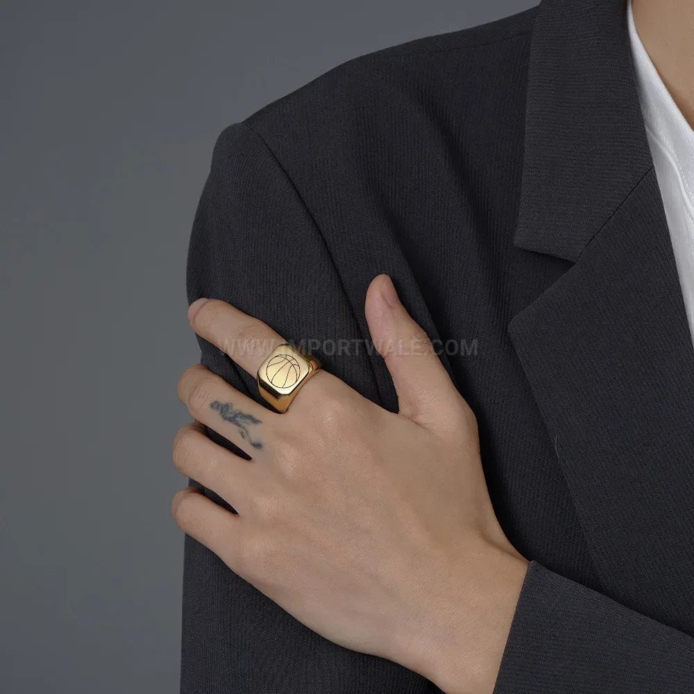 Bold Engraved Square Top Stainless Steel Signet Ring