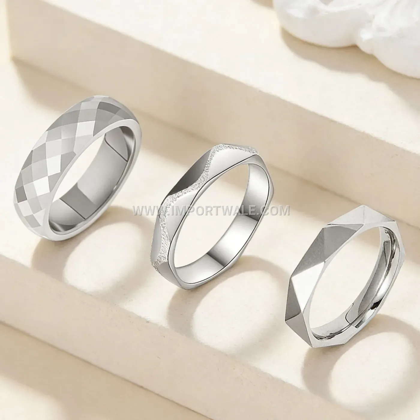 Faceted Geometric Stainless Steel Stacking Ring Set