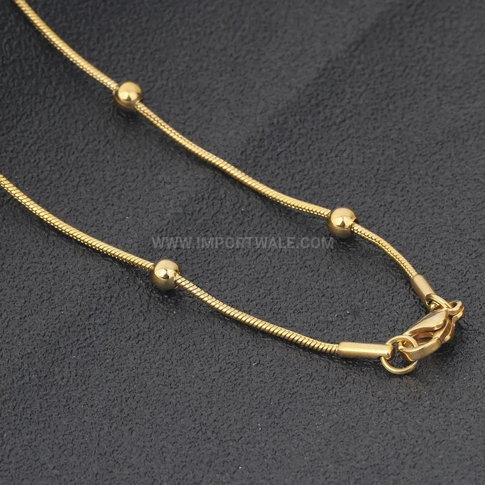 Classic Stainless Steel Round Bead Snake Chain Collar Necklace