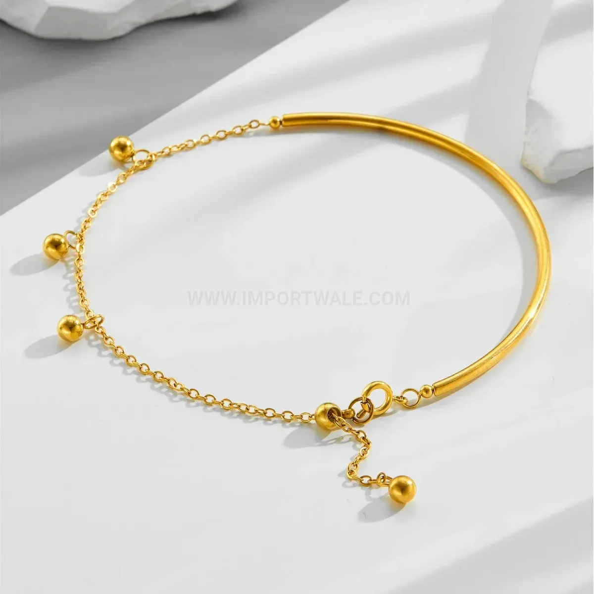 18K Gold Plated Stainless Steel Ball Tassel Half Half Chain Bracelet