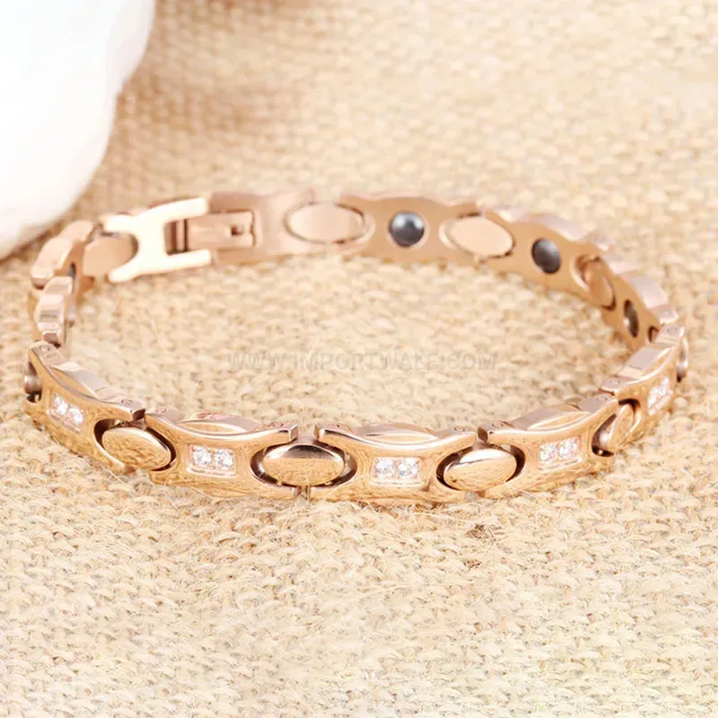 Chic Cubic Zirconia Embedded Rose Gold Bio Magnetic Bracelet
