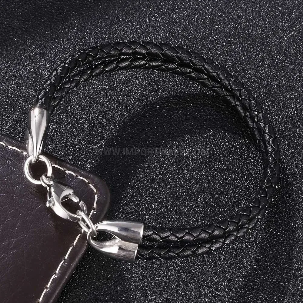 Minimalist Woven Leather Cord Bracelet with Polished Stainless Steel Clasp