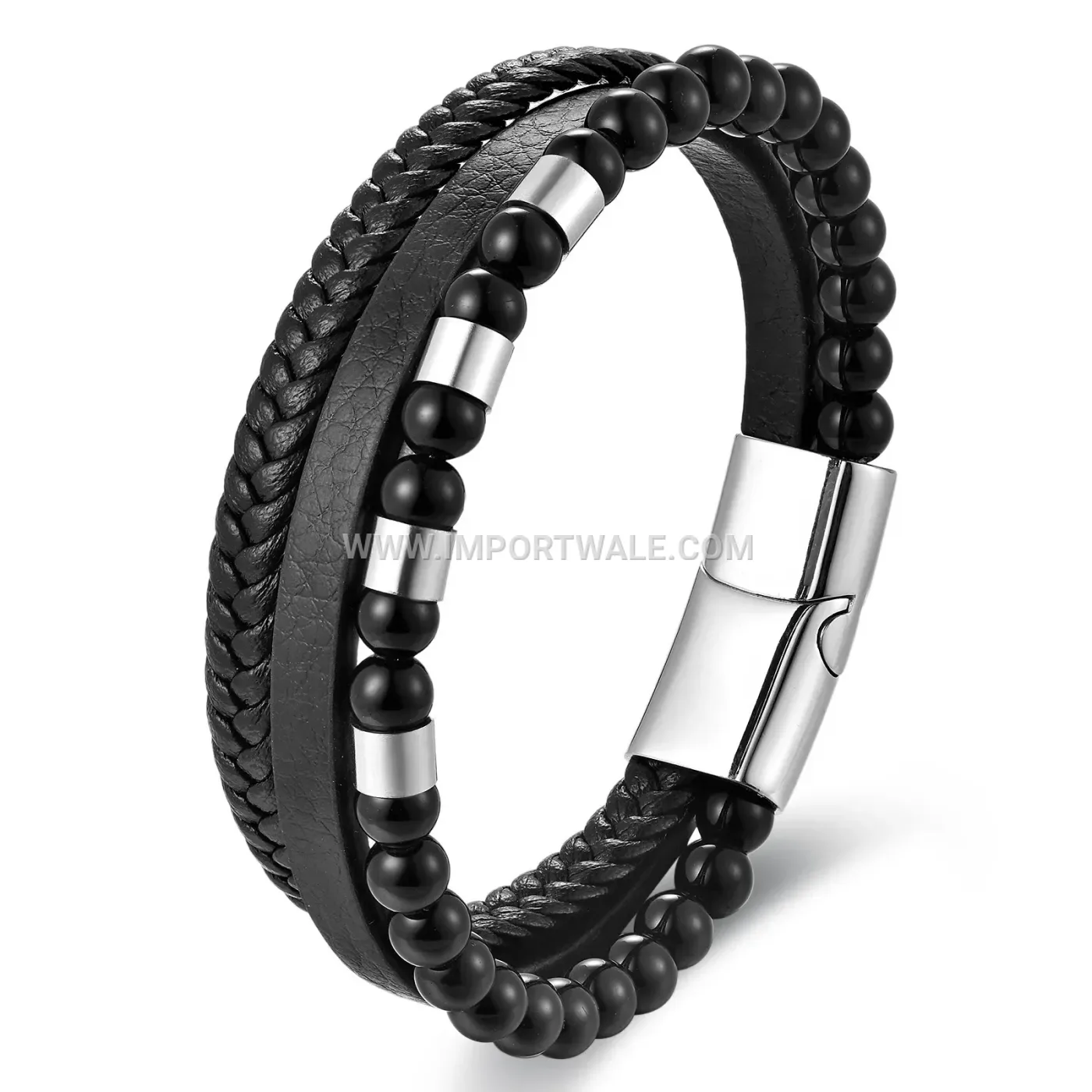 Dual Strand Braided Leather Wrap Bracelet for Men