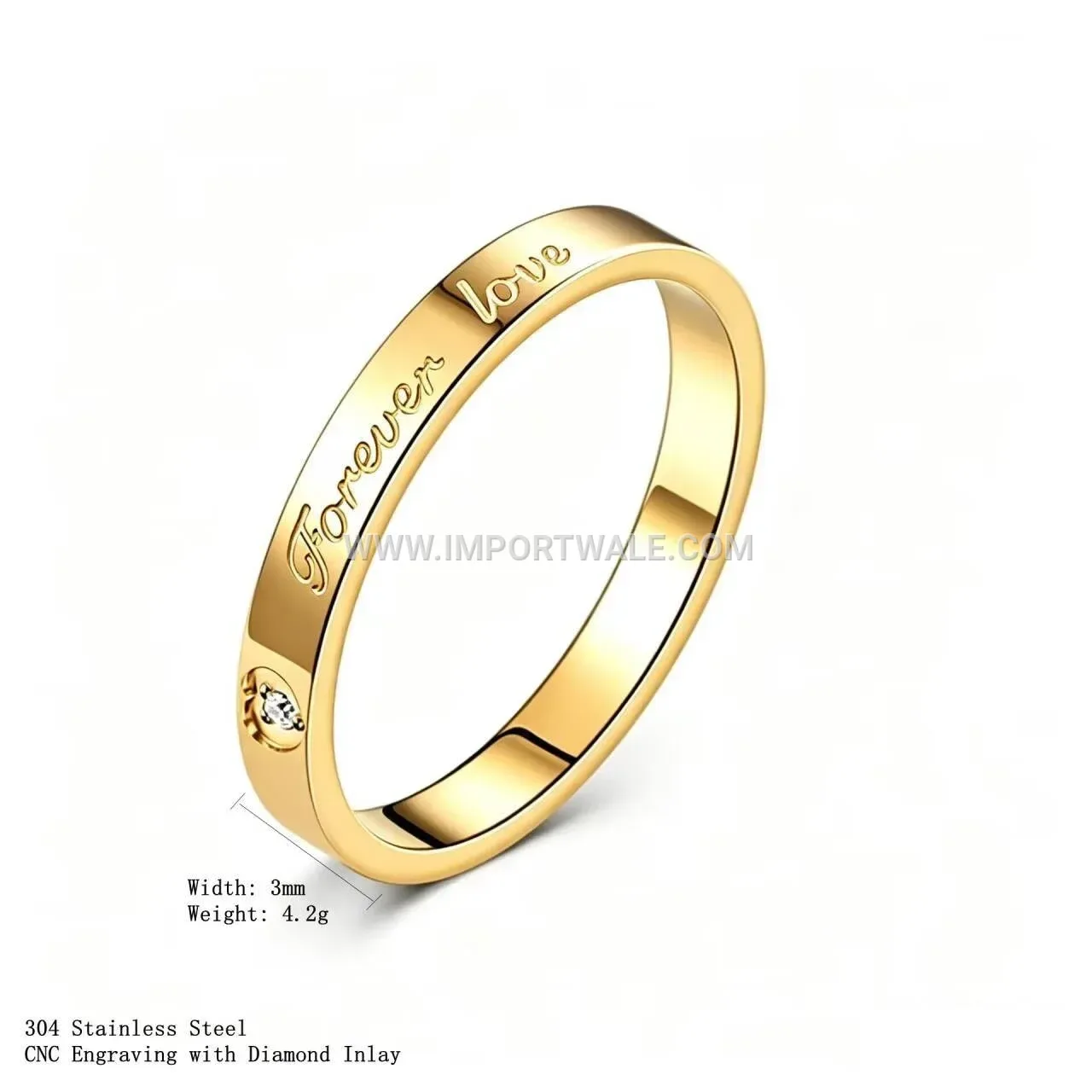 Heart Accent Crystal Stainless Steel Couple Ring