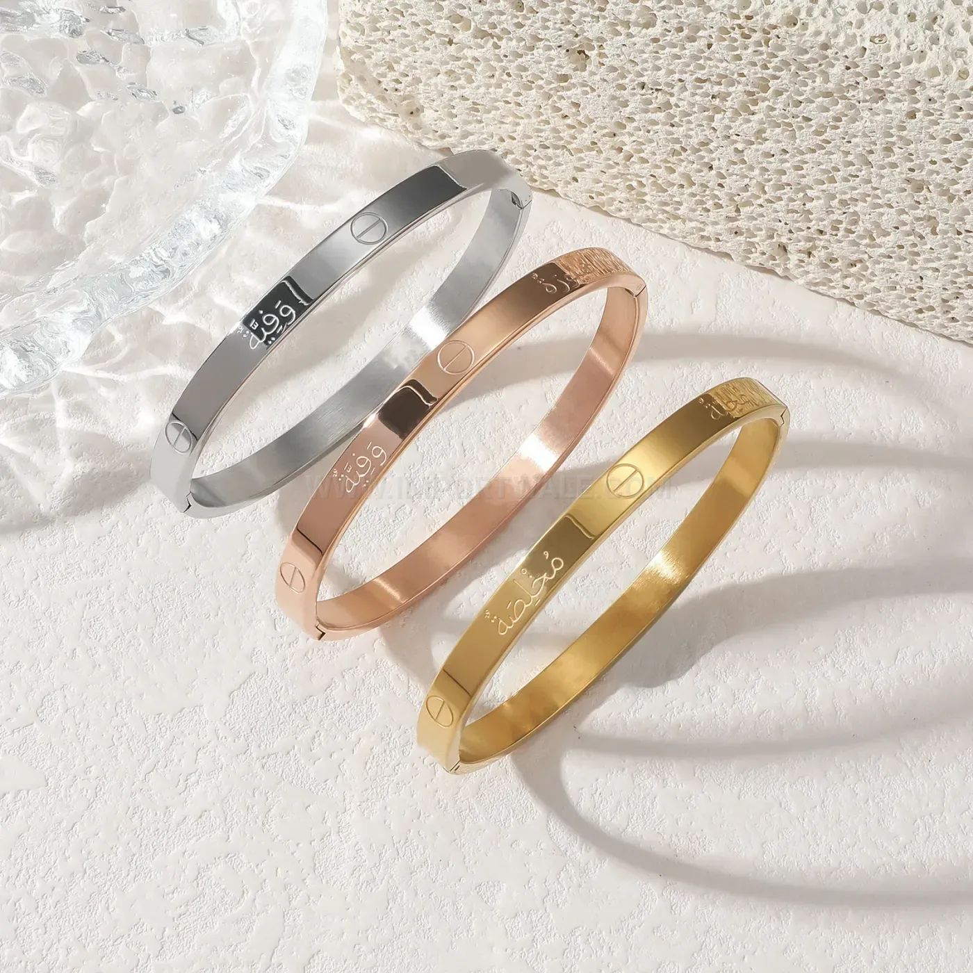 Stainless Steel Engraved Script Open Cuff Bangle
