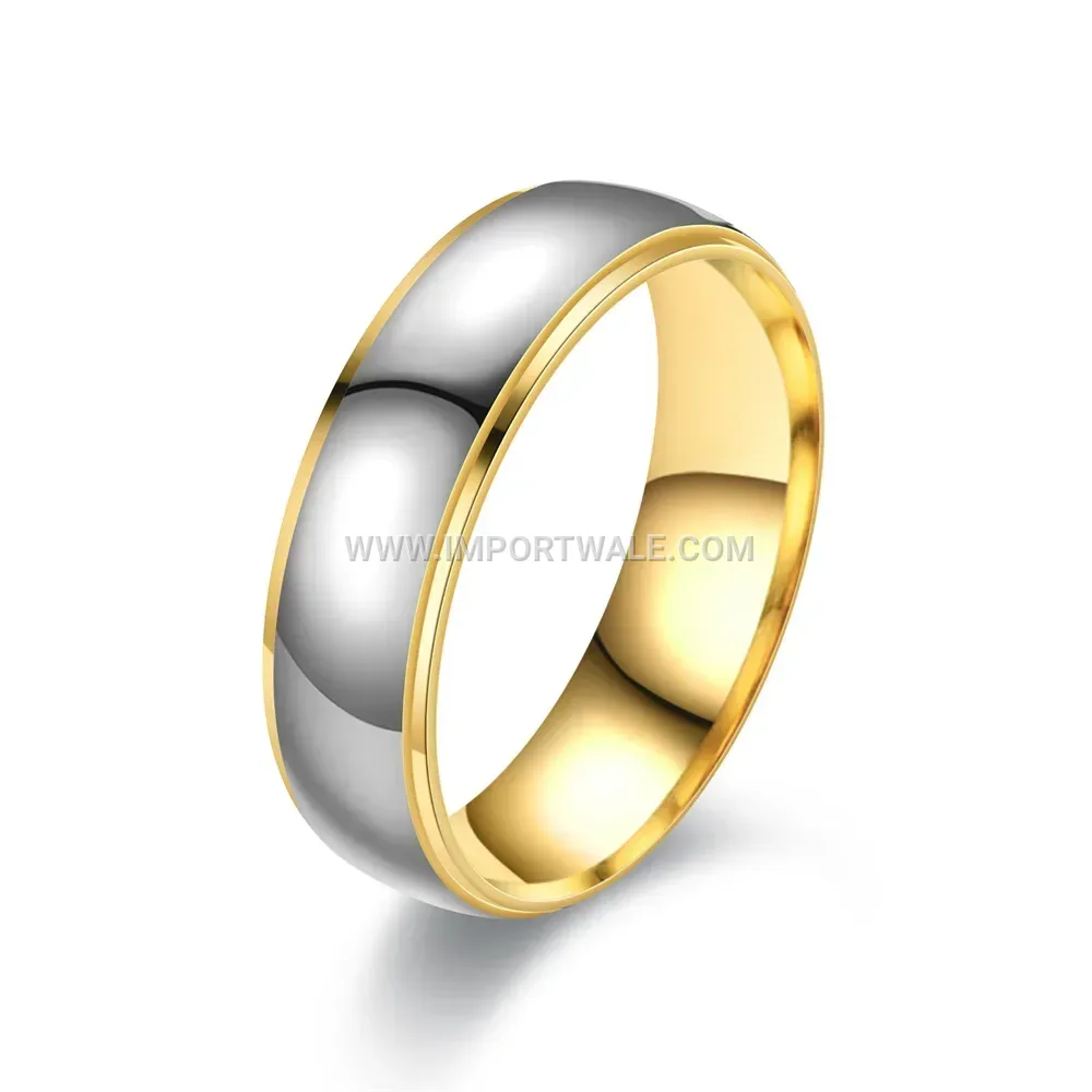 Two-Tone Polished Stainless Steel Curved Step Ring