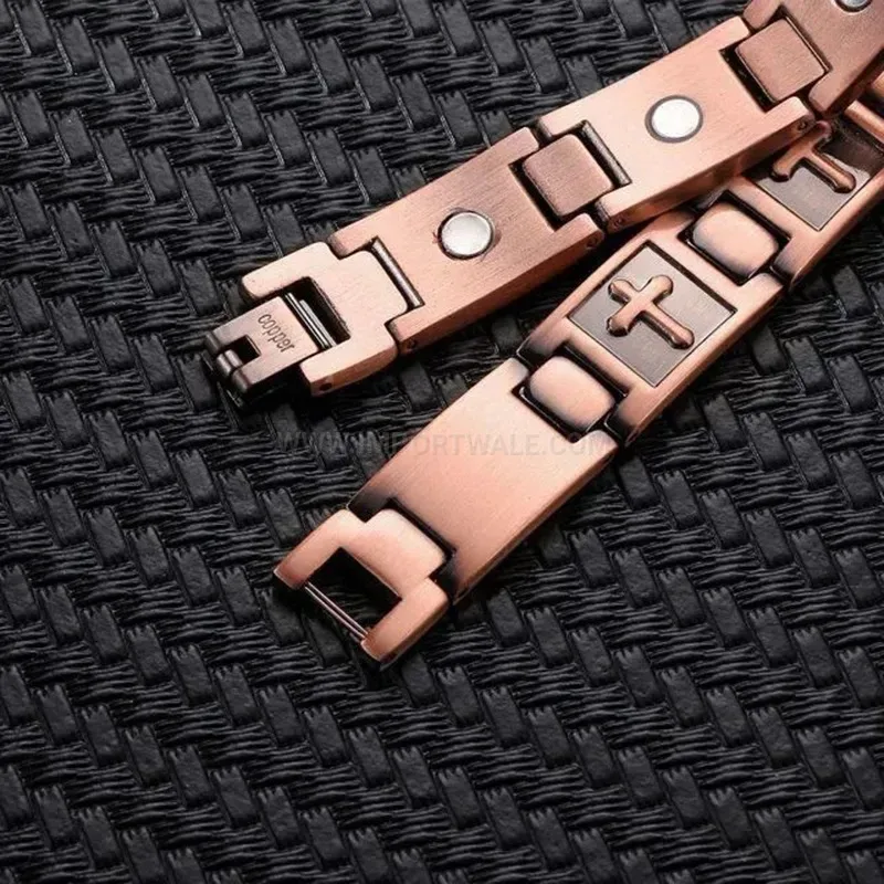 Bold Vintage Cross Copper Bio Magnetic Link Bracelet