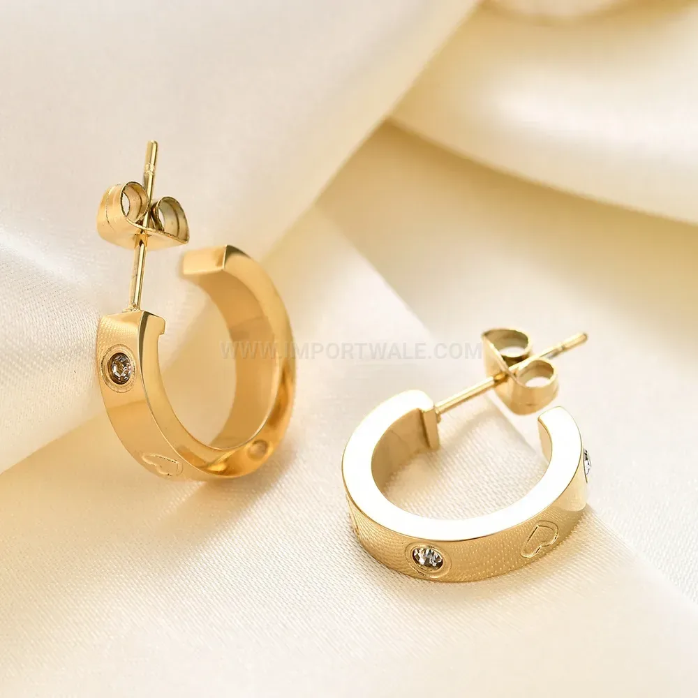 Chic Rhinestone Embellished Geometric U-Shape Stainless Steel Stud Earrings