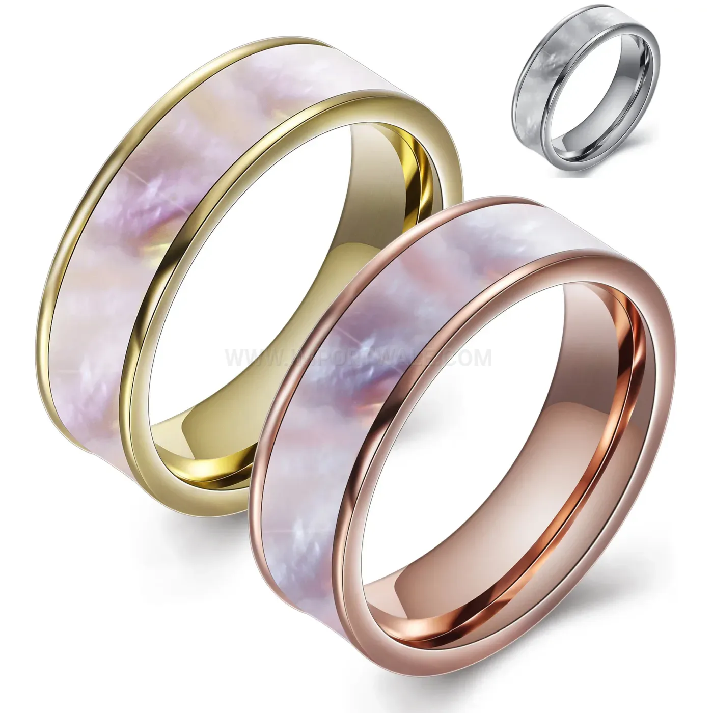 Premium Shell Inlaid Stainless Steel Band Ring 6mm
