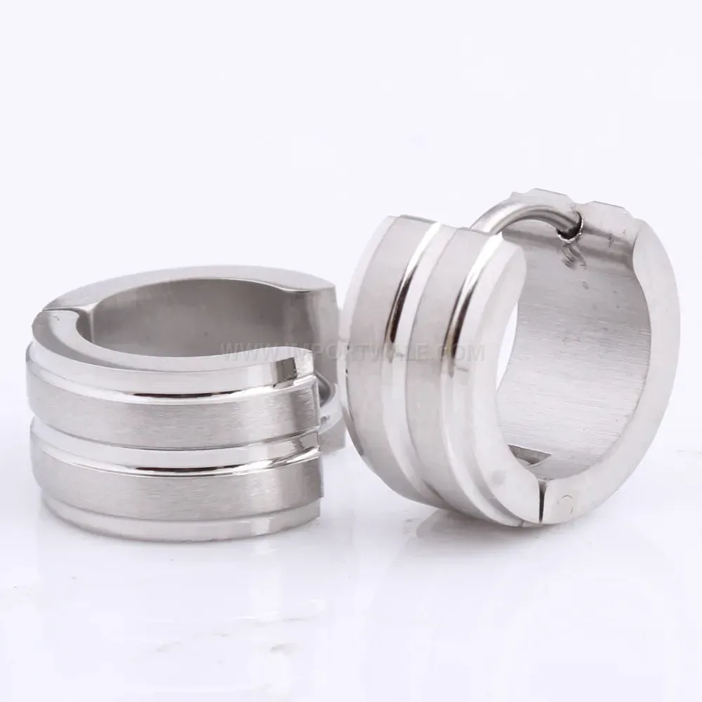 Premium Dual Stripe Frosted Stainless Steel Stud Earrings