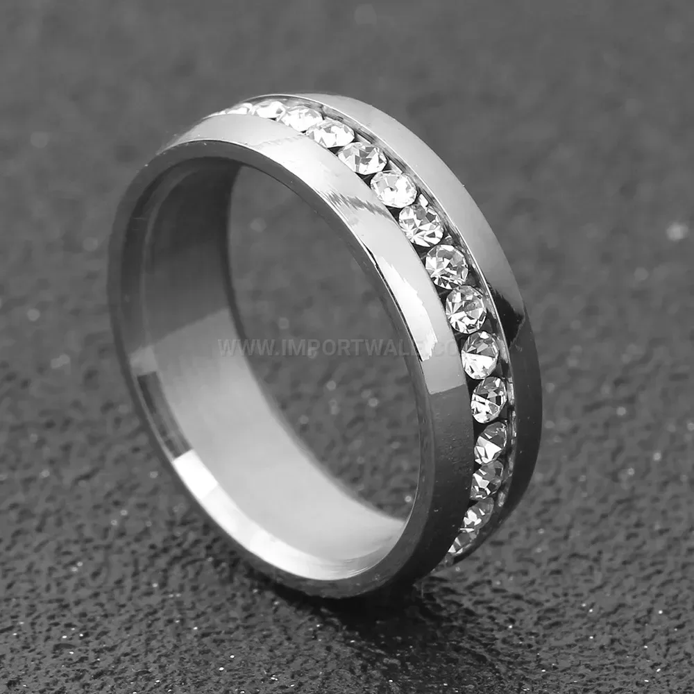 Single Row Zirconia Vintage Stainless Steel Ring 6mm