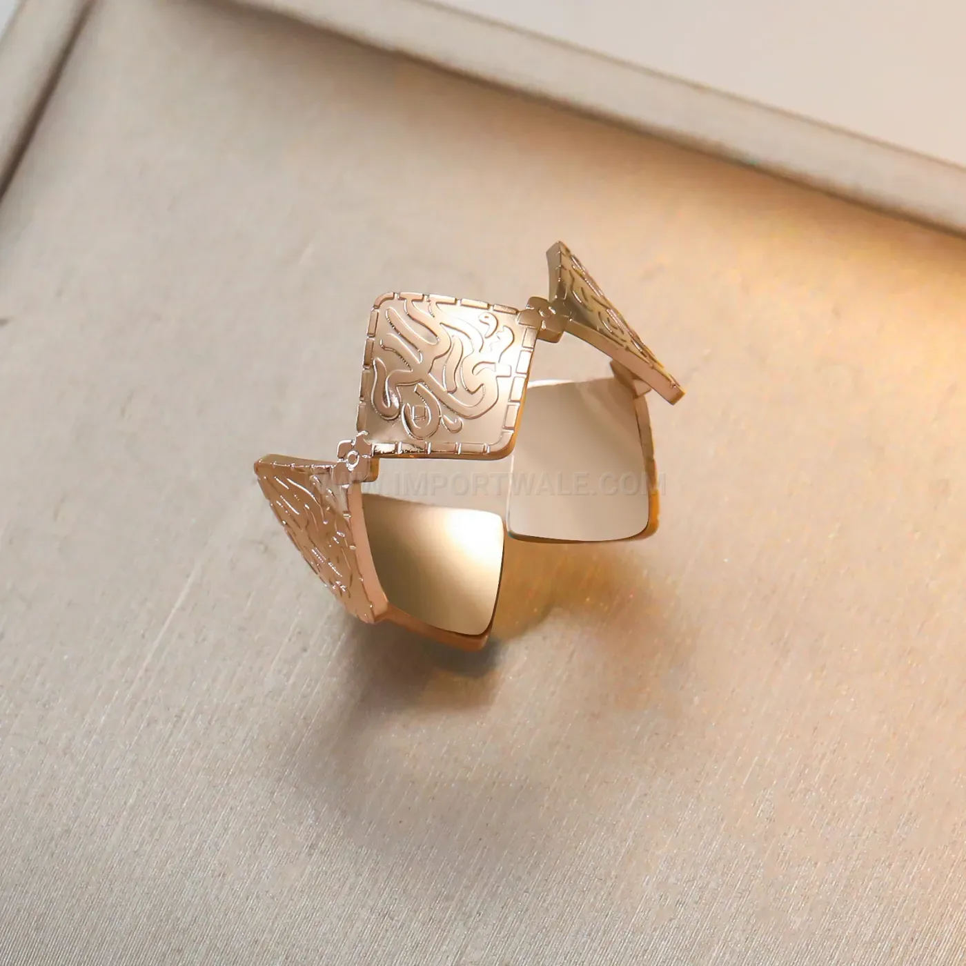 Geometric Square Calligraphy Gold Plated Stainless Steel Adjustable Islamic Open Ring