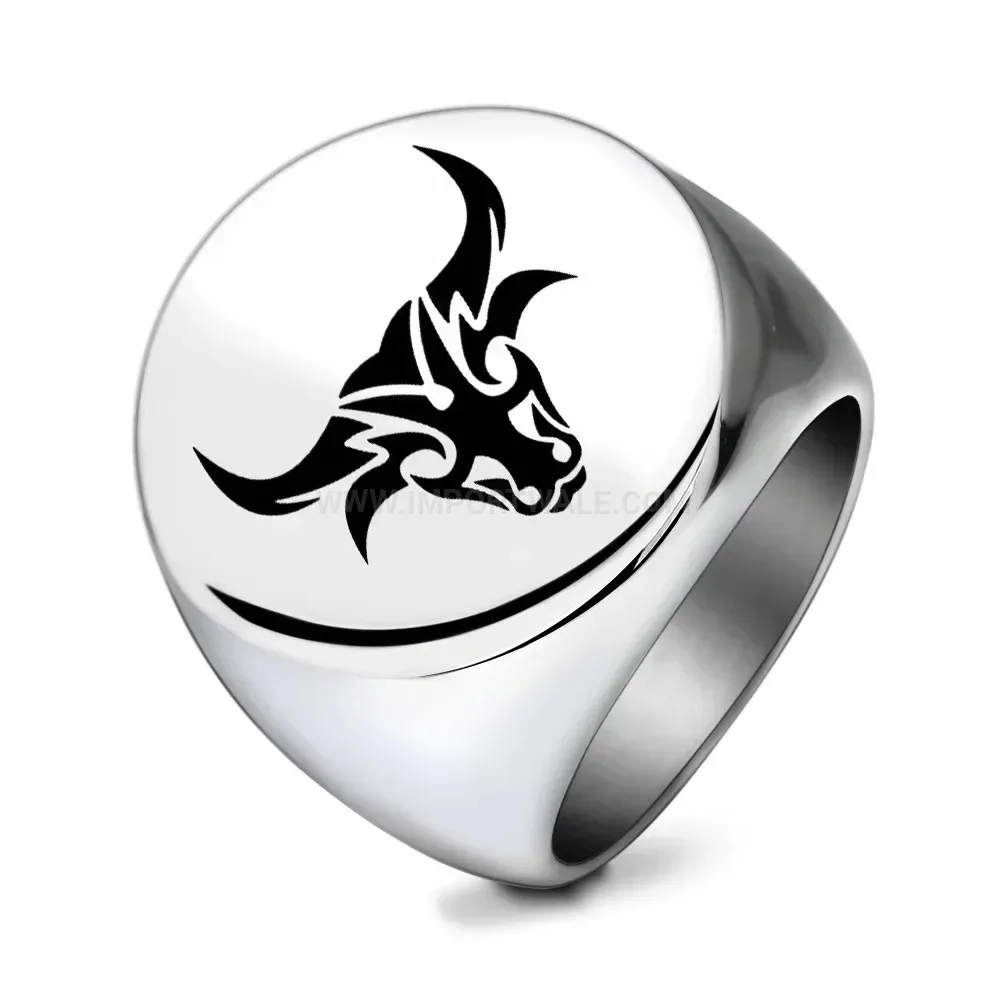 Trendy Engraved Bull Head Vintage 304 Stainless Steel Signet Ring