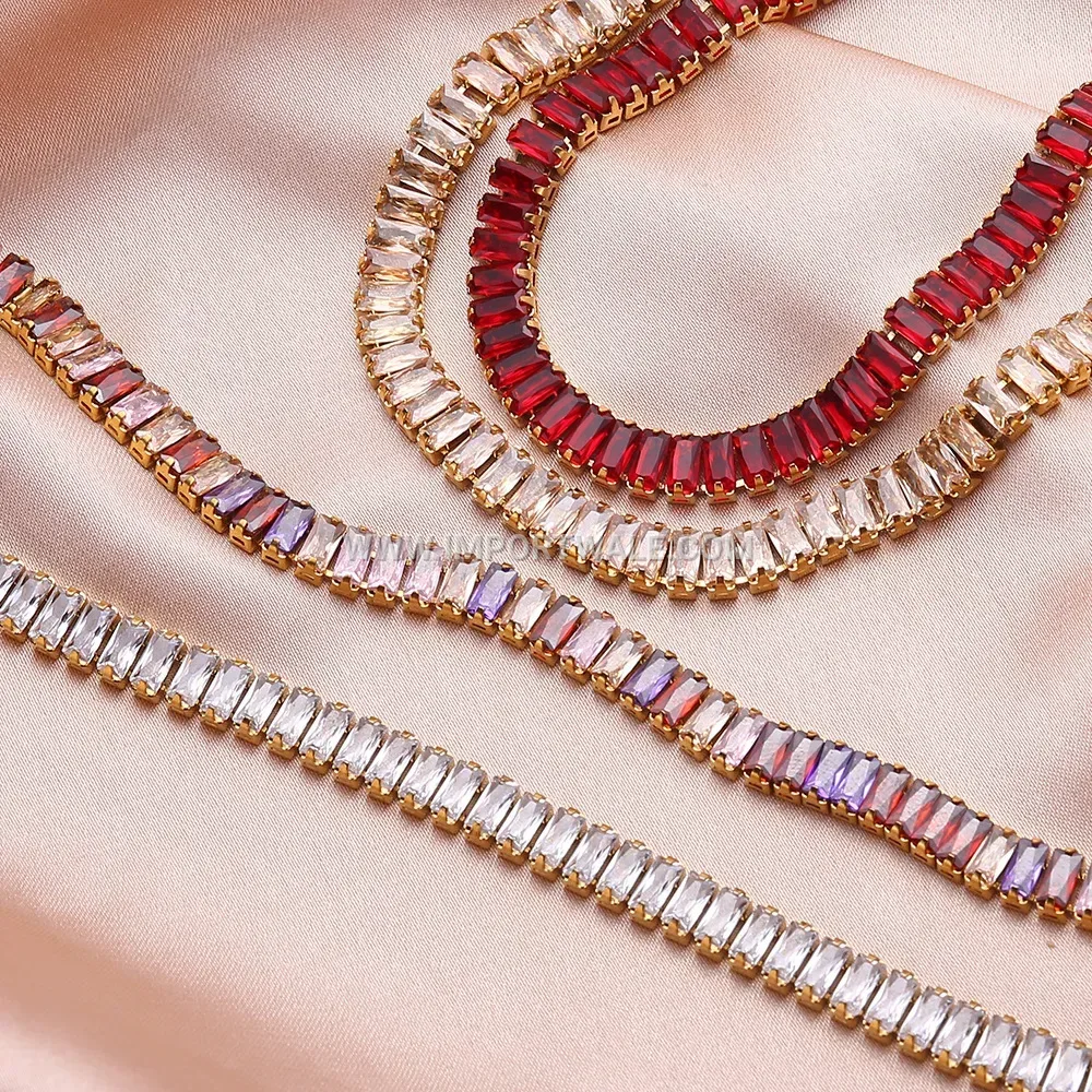 Full Zircon Geometric Gold Plated Titanium Steel Link Bracelet