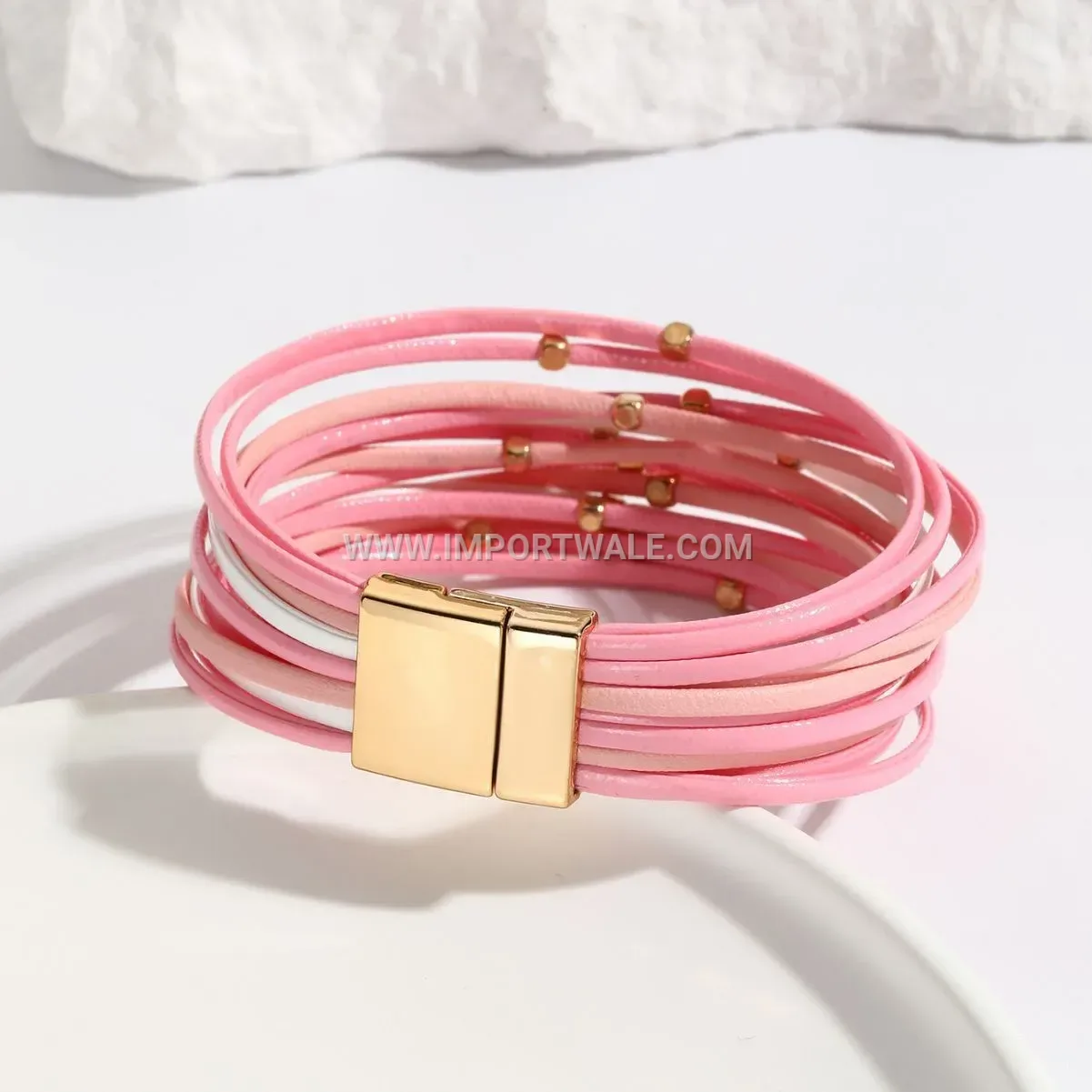 Vintage Metallic Bead Leather Wrap Bracelet with Magnetic Clasp