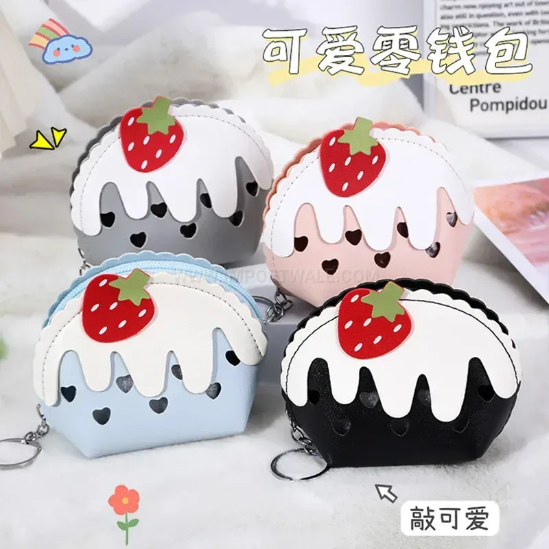 Classic Minimalist Strawberry Pattern Semicircle PU Leather Mini Pouch