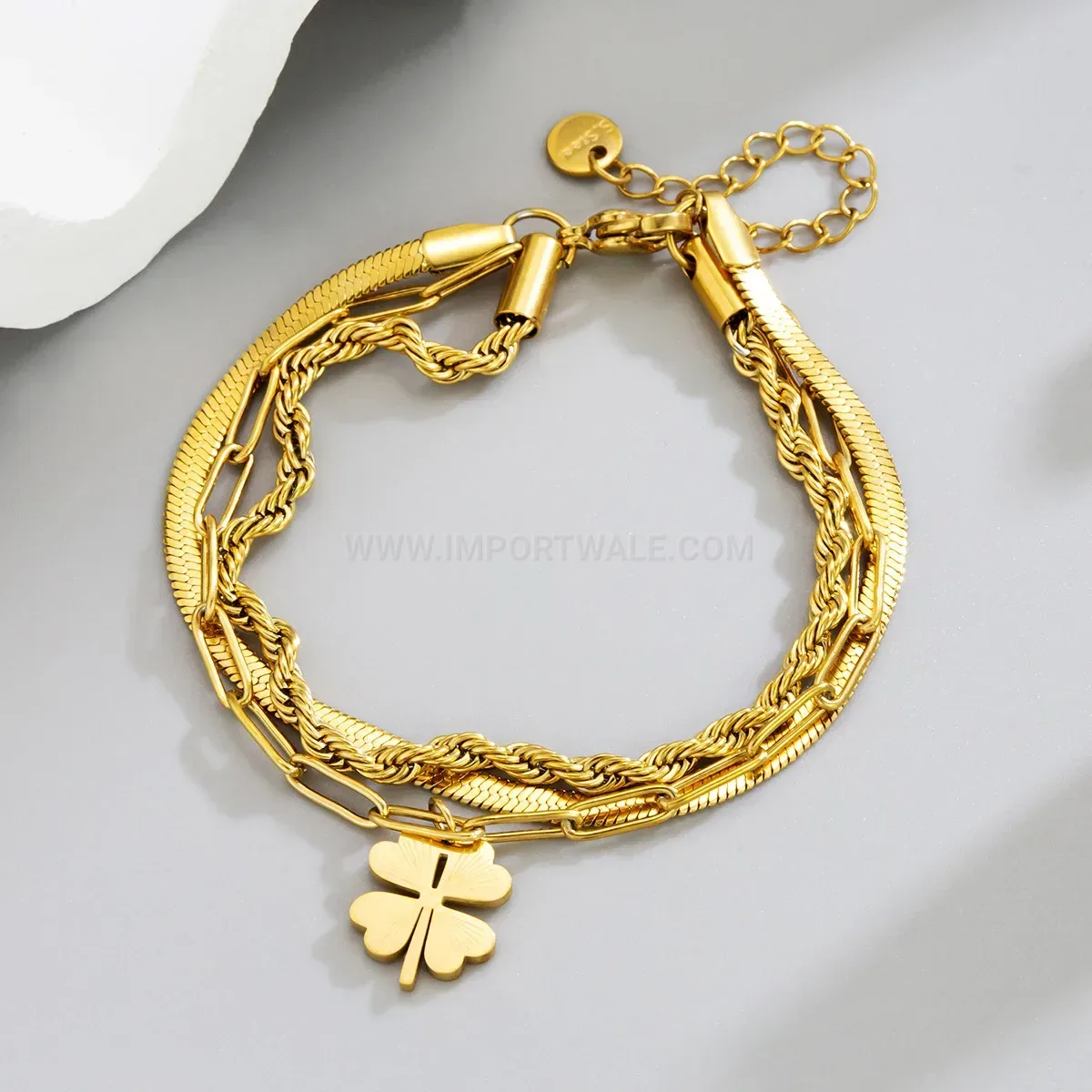 Fashion Gold Plated Stainless Steel Clover Chain Bracelet