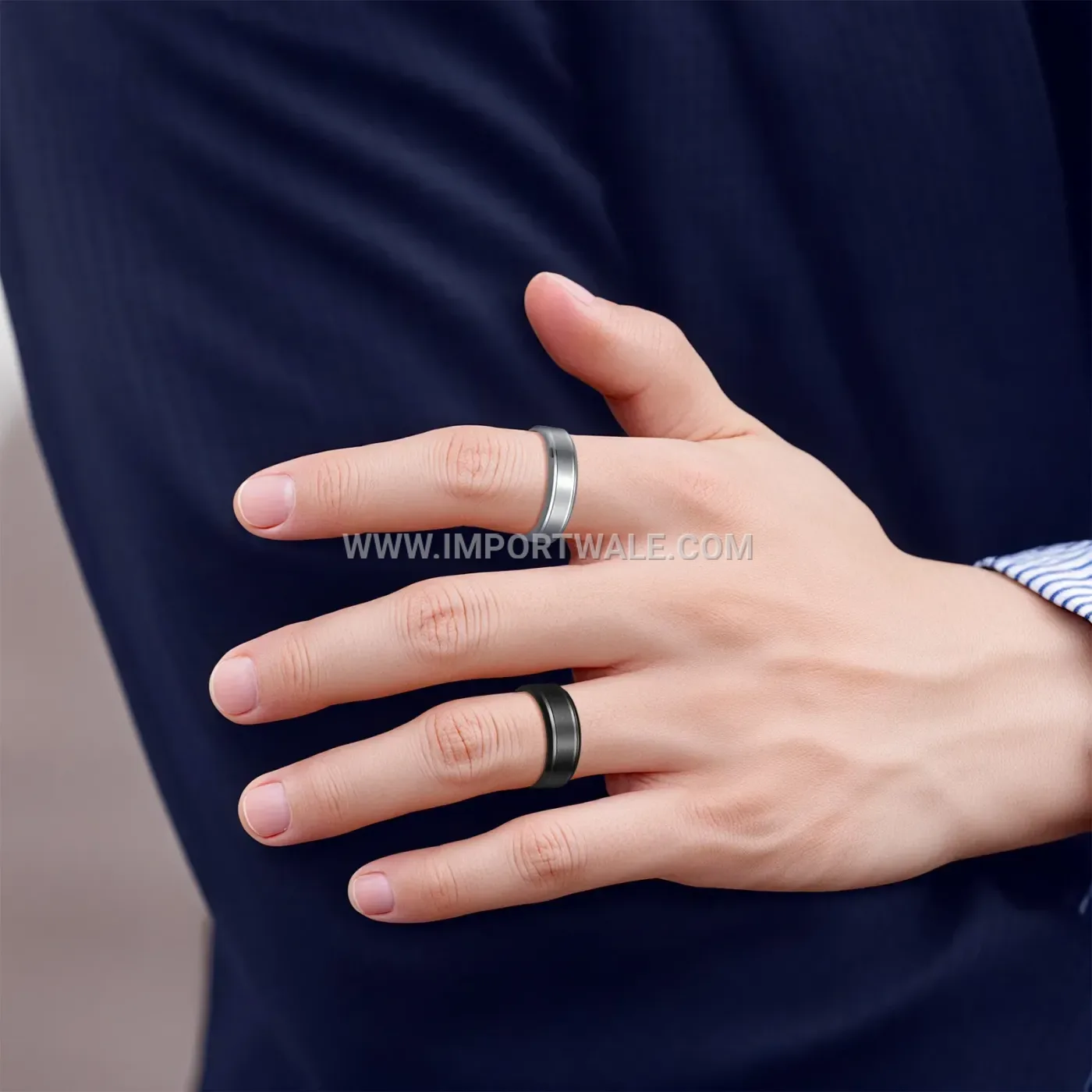 Matte Finish Beveled Stainless Steel Couple Band Ring