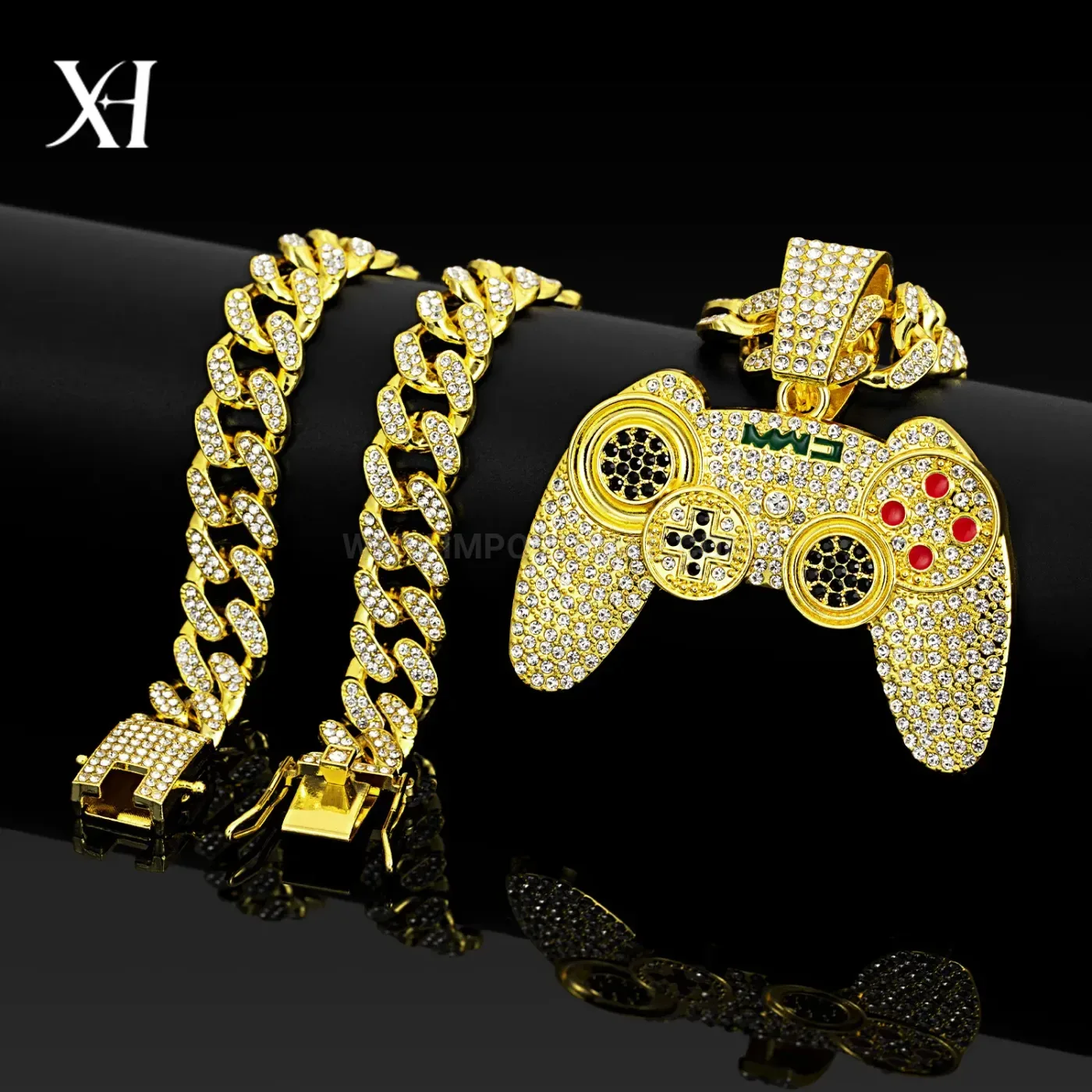 Iced Out Game Controller Pendant Retro Hip Hop Necklace