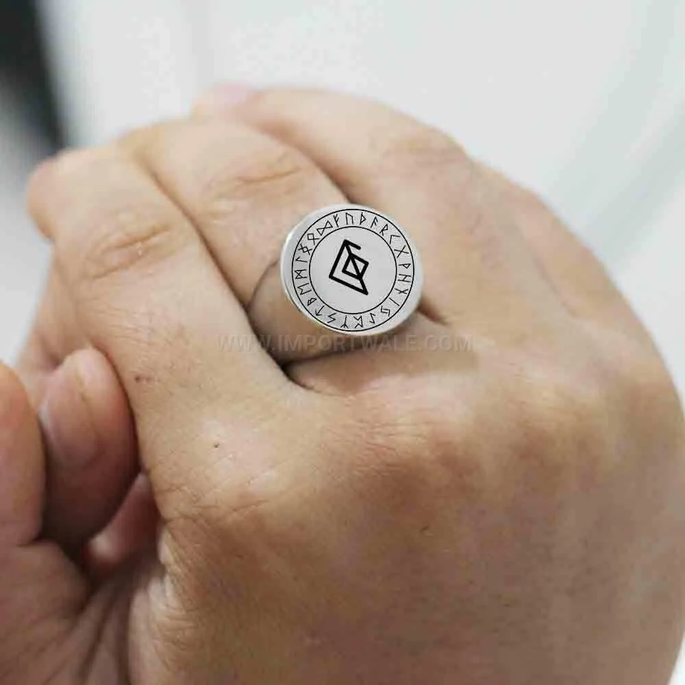 Fashion Viking Rune Engraved Stainless Steel Signet Ring