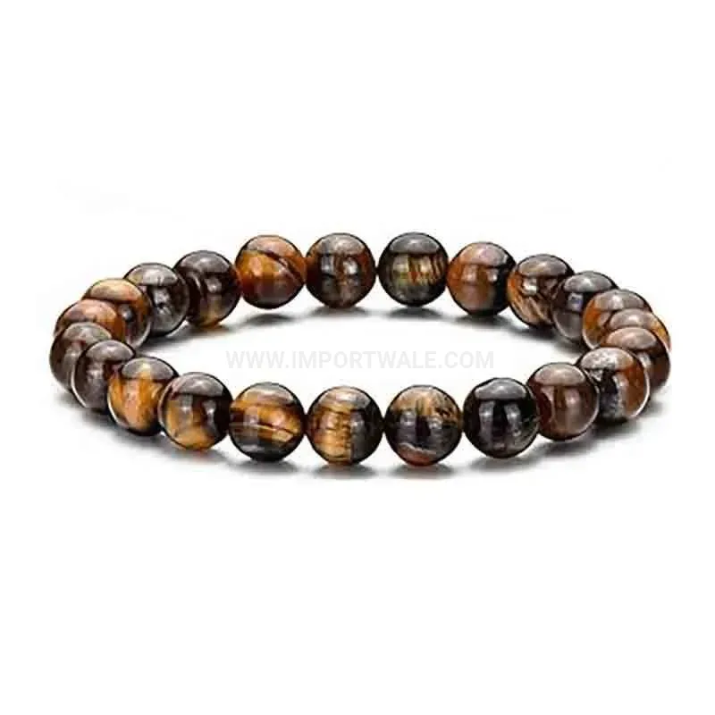 Handcrafted Natural Flame Stone Beaded Bracelet for Men