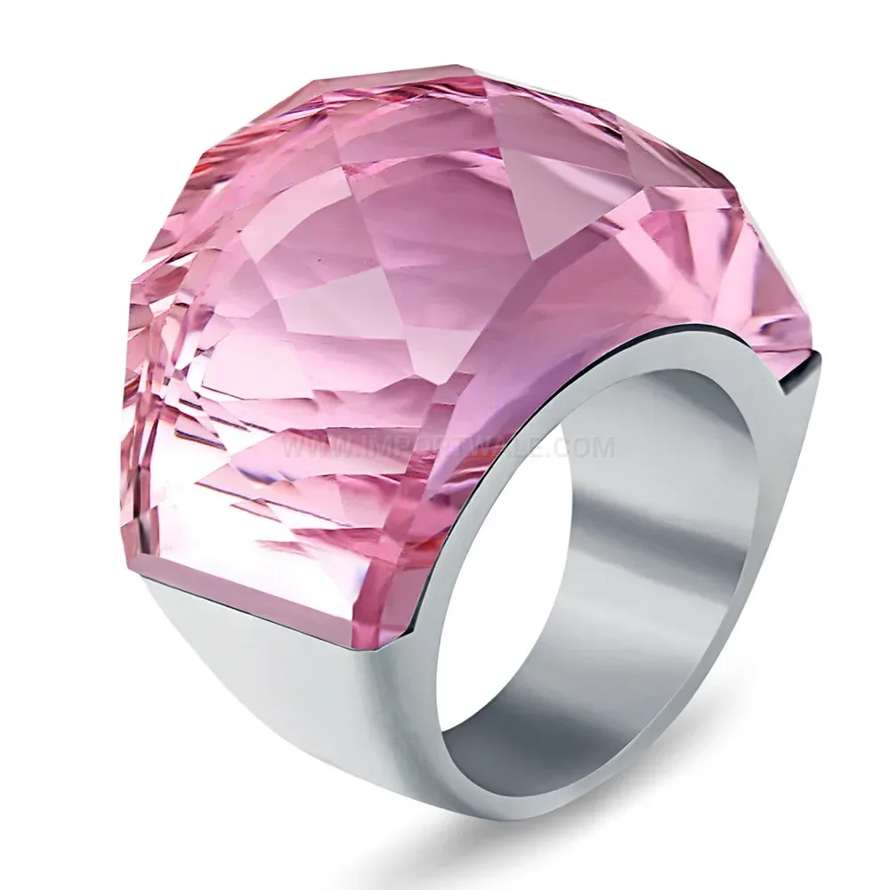 Modern Vintage Rhinestone Stainless Steel Statement Band Ring 17mm