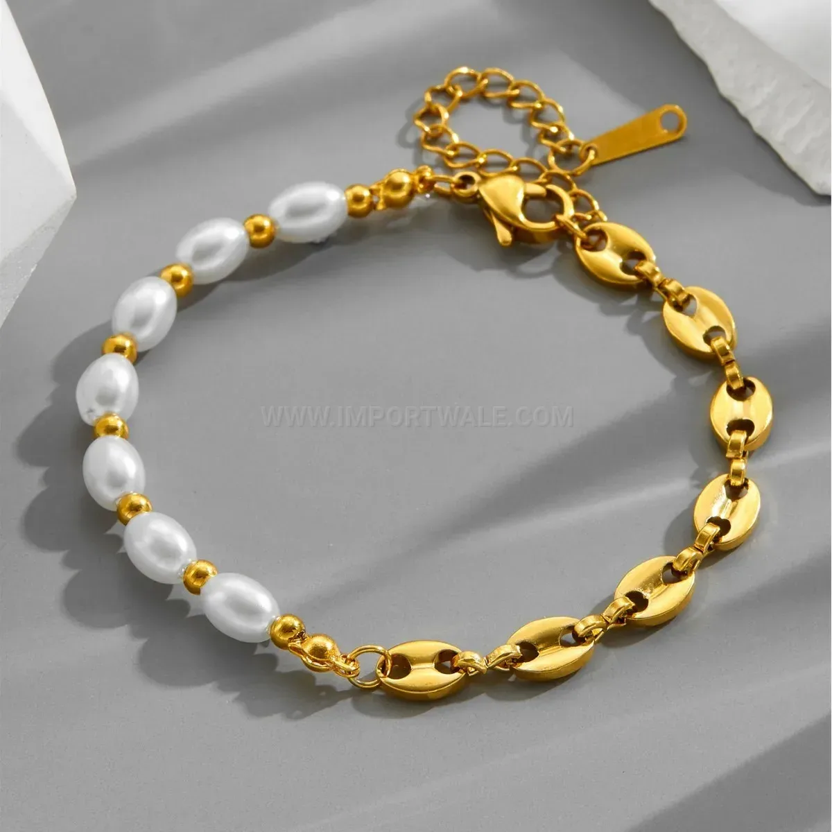 Chic Dainty Titanium Steel Pearl Pig Nose Link Chain Bracelet