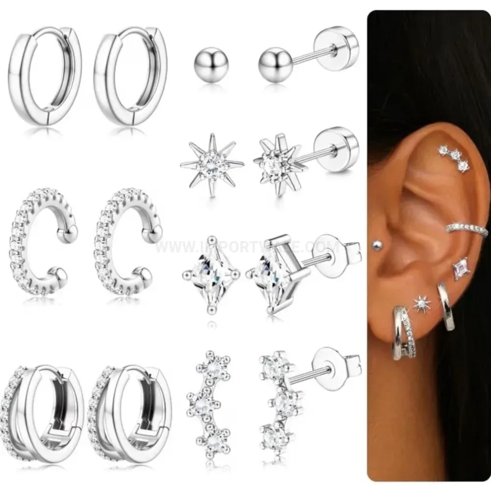 Chic Sleek Stainless Steel Cartilage Piercing Stud and Hoop Earring Combination