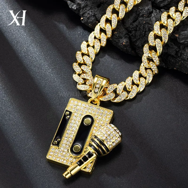 Iced Out Microphone Alloy Hip Hop Pendant Necklace