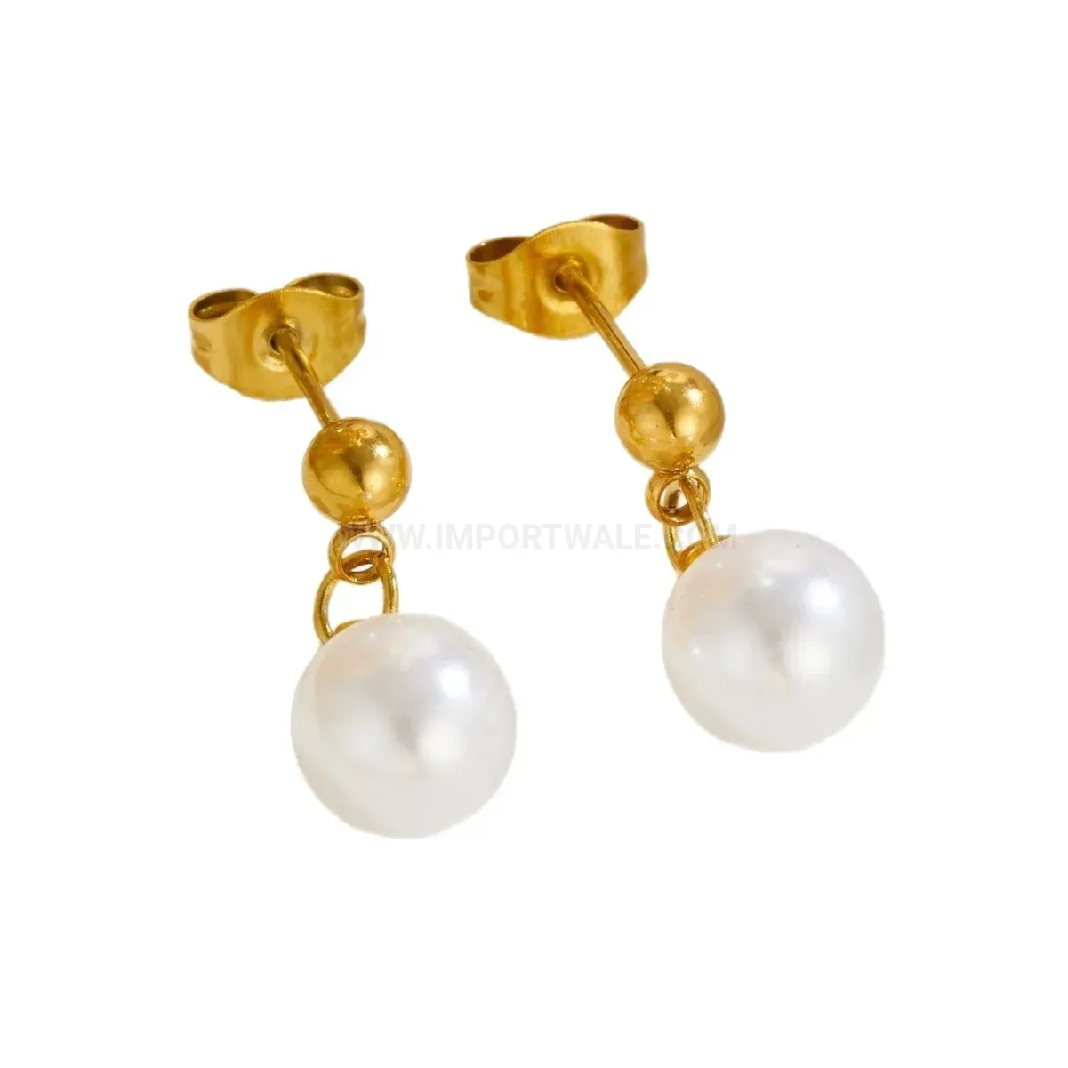 French Luxury Gold Plated Stainless Steel Pearl Drop Earrings