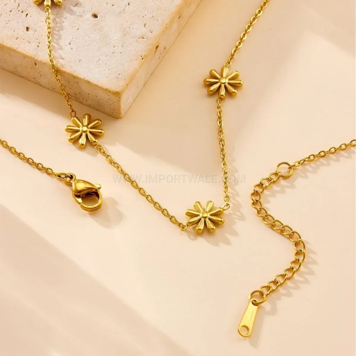 Designer Gold Plated Titanium Steel Daisy Flower Charm Necklace