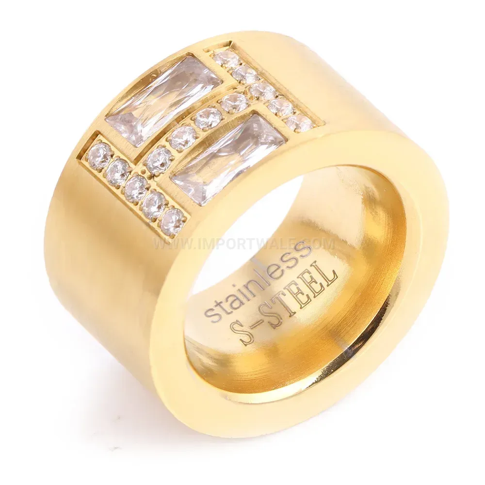 Minimalist Rhinestone Accent Gold Stainless Steel Geometric Ring