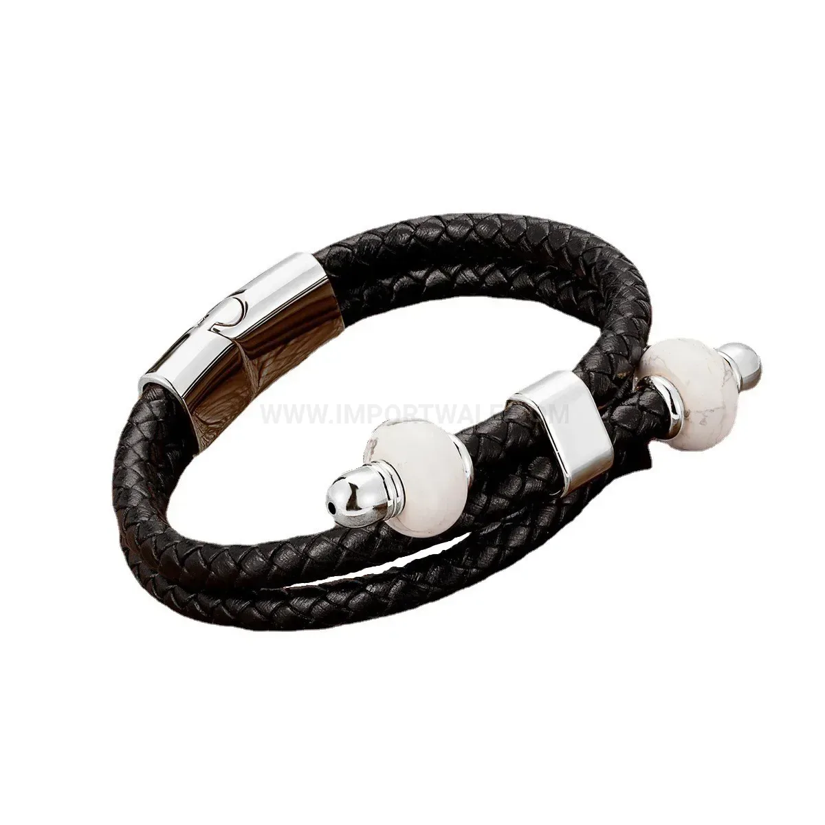 Vintage Style Braided Leather Stone Bracelet with Magnetic Clasp