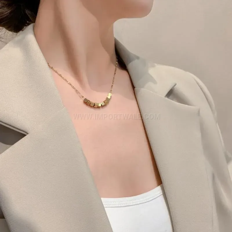 Trendy Titanium Steel Geometric Square Block Pendant Necklace