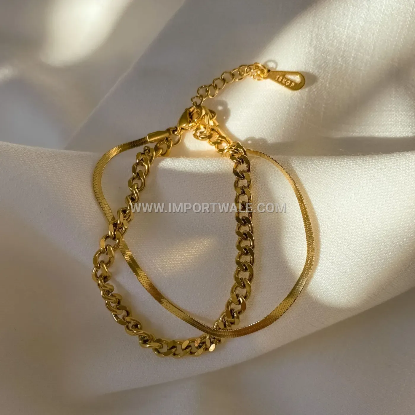 Layered Cuban and Flat Snake Chain Stainless Steel Bracelet