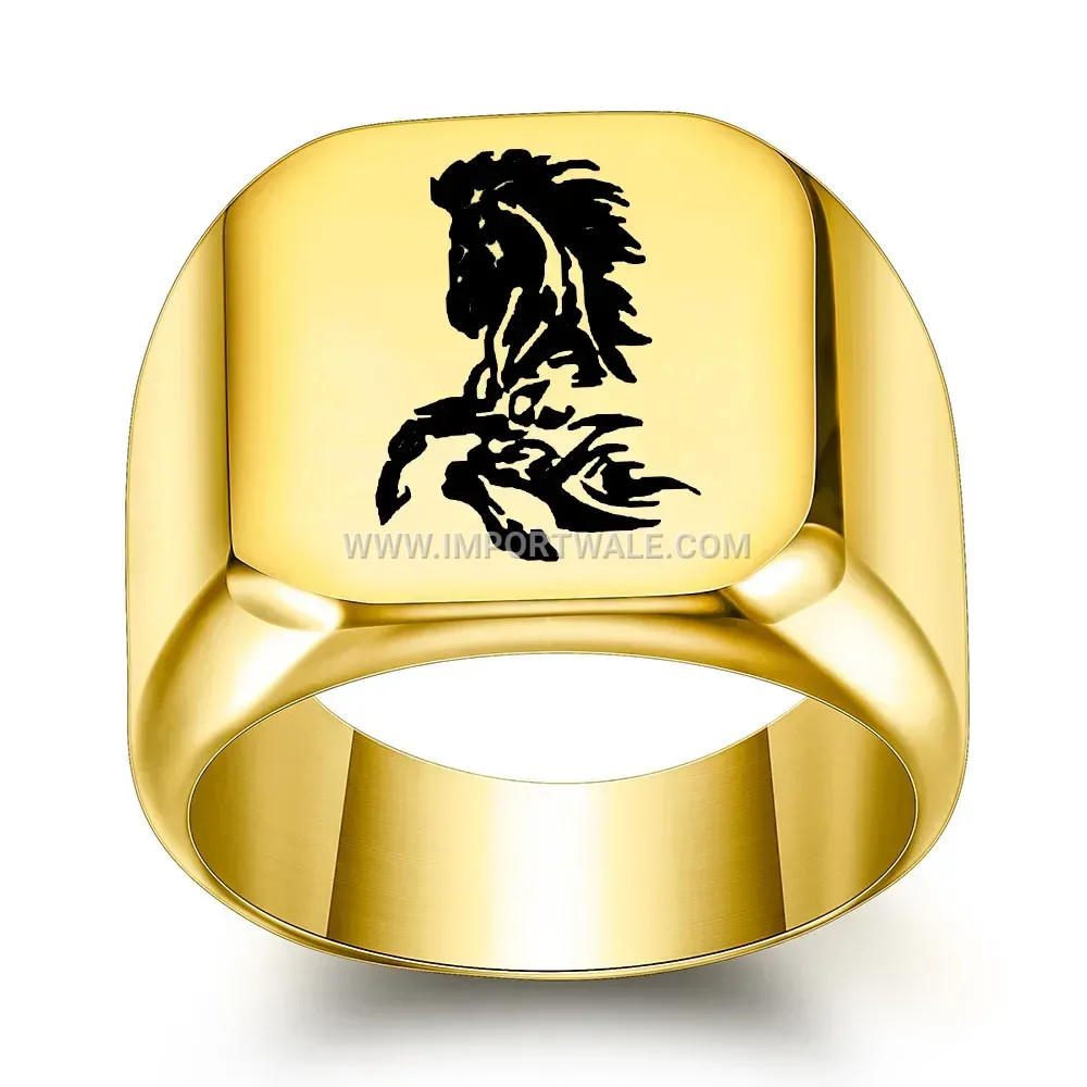 Square Galloping Horse Stainless Steel Men Signet Ring