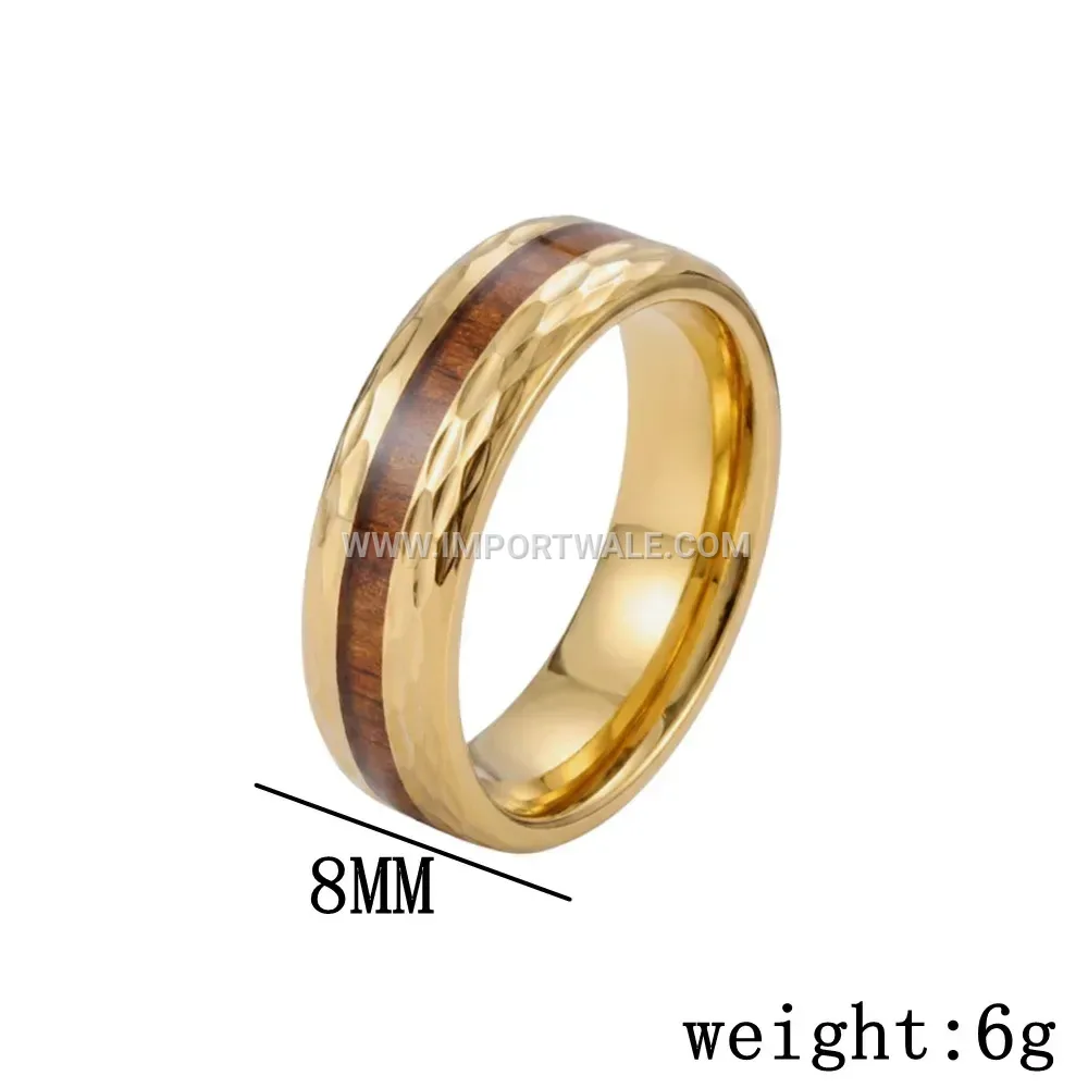 Geometric Engraved Wood Grain Inlay Stainless Steel Ring