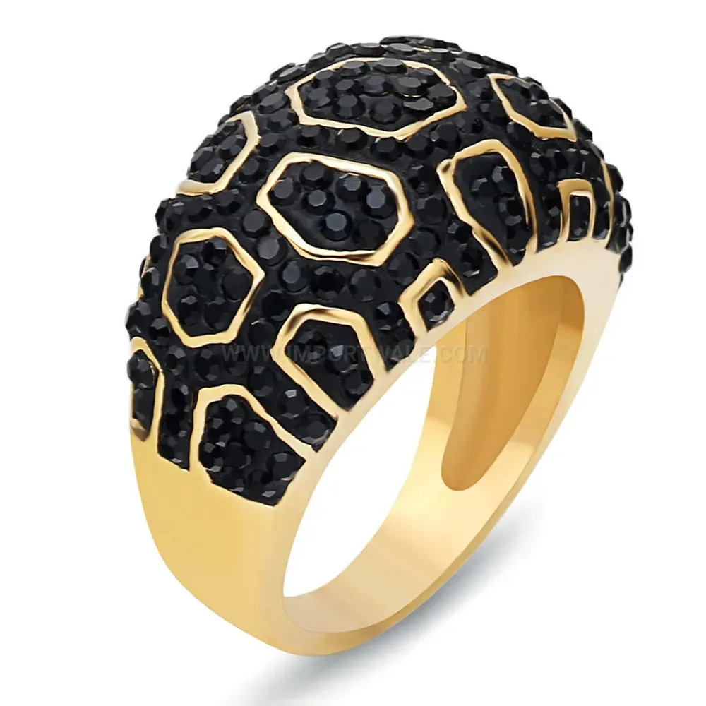Two Tone Rhinestone Stainless Steel Band Ring