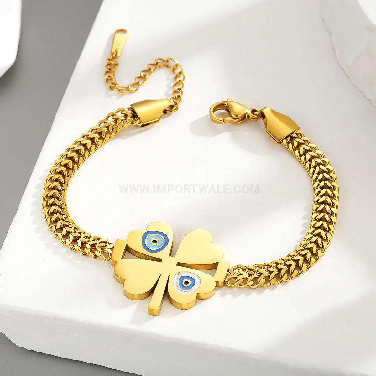 Four-Leaf Clover Stainless Steel Woven Bracelet
