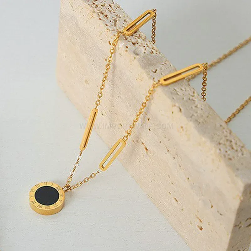 Double Sided Roman Numeral Stainless Steel Pendant Necklace