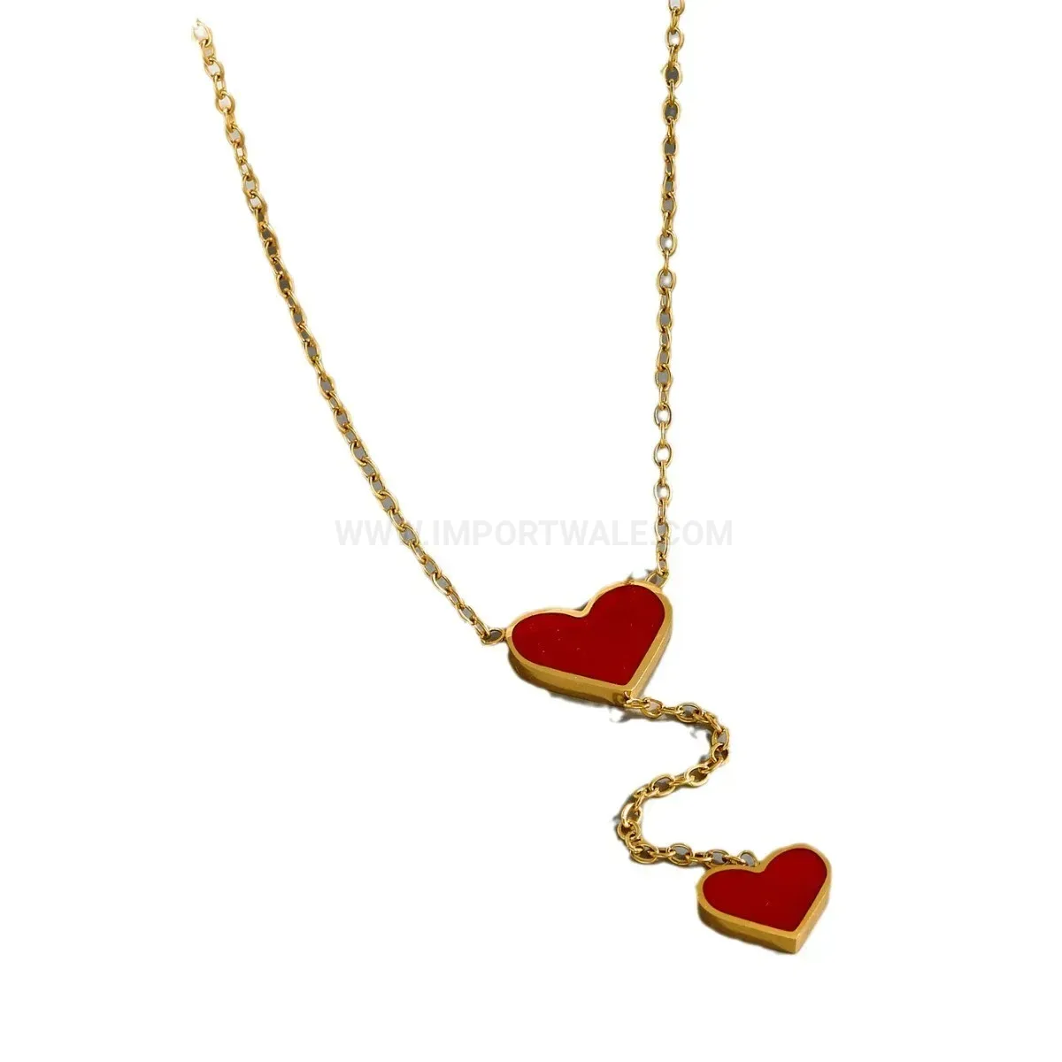 Modern Gold Tone Titanium Steel Red Heart Zircon Necklace