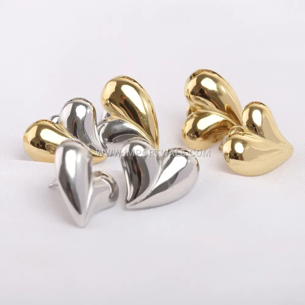 Two Tone Half Heart Stainless Steel Stud Earrings