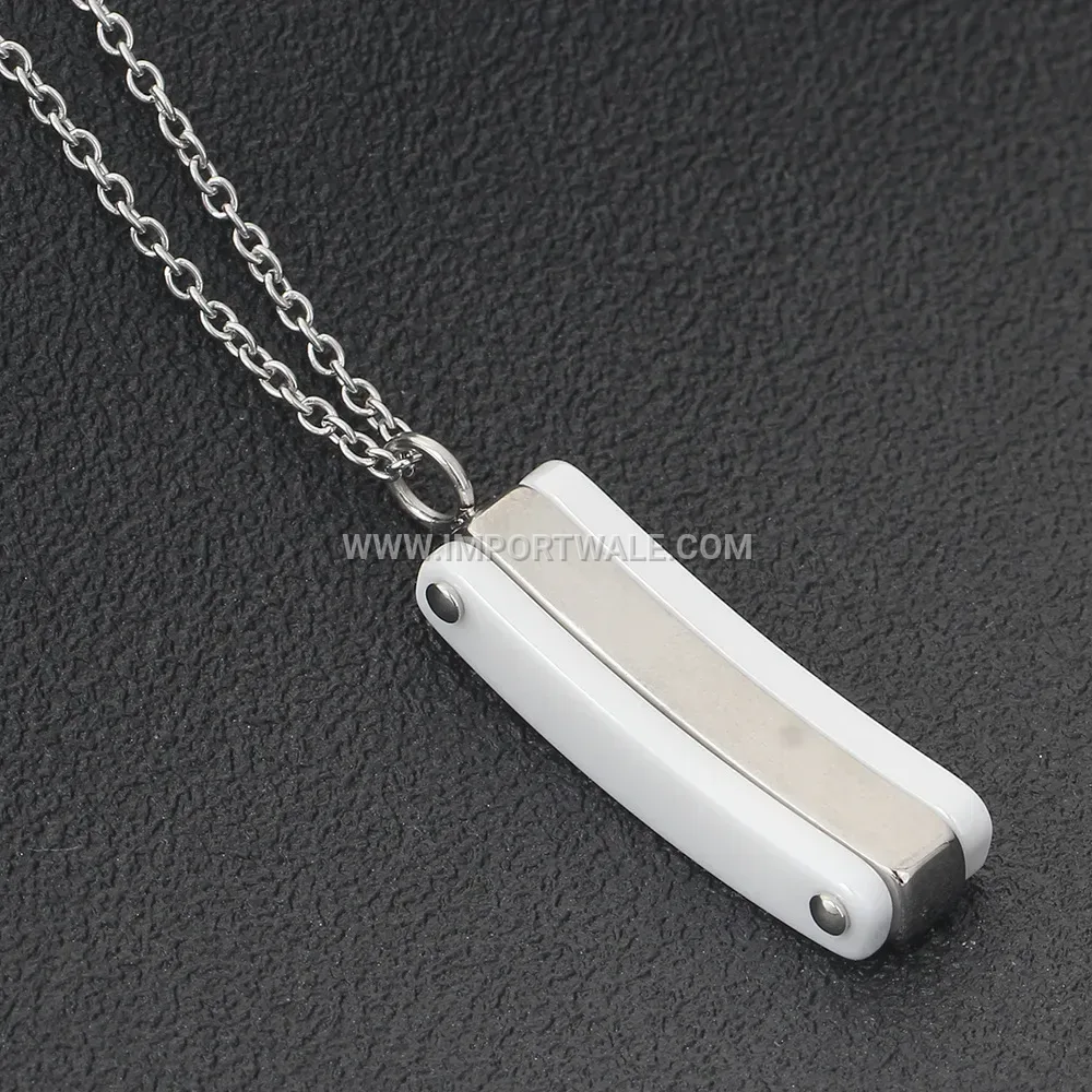 Rectangular Zircon Ceramic Patchwork Stainless Steel Pendant Necklace