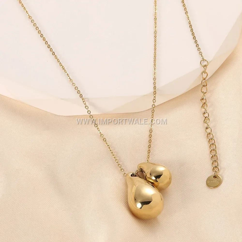 Minimalist Stainless Steel Double Waterdrop Pendant Necklace
