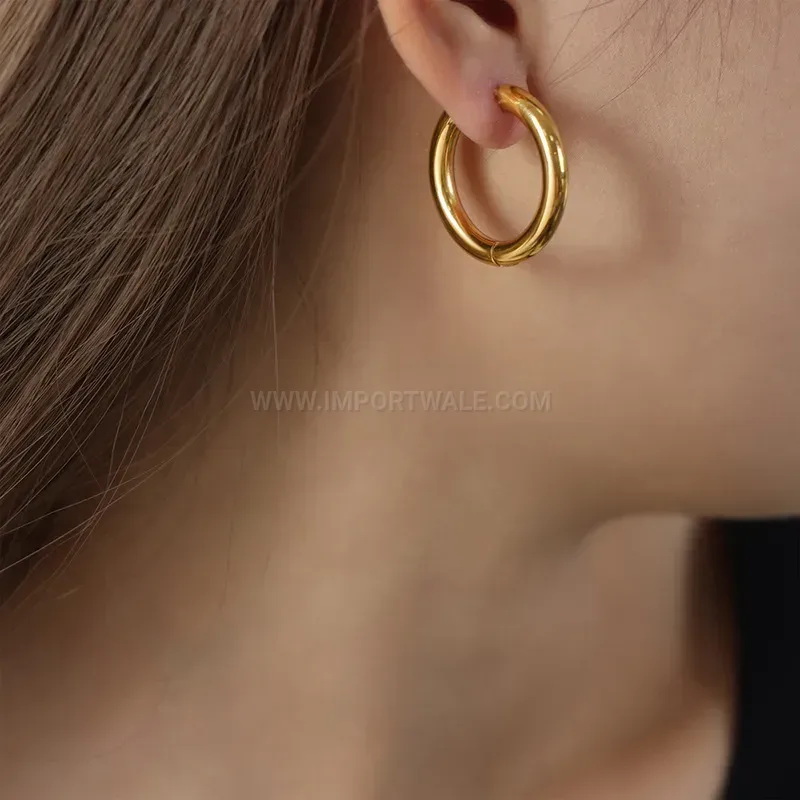 Minimalist French Gold Plated Titanium Steel Hoop Earrings